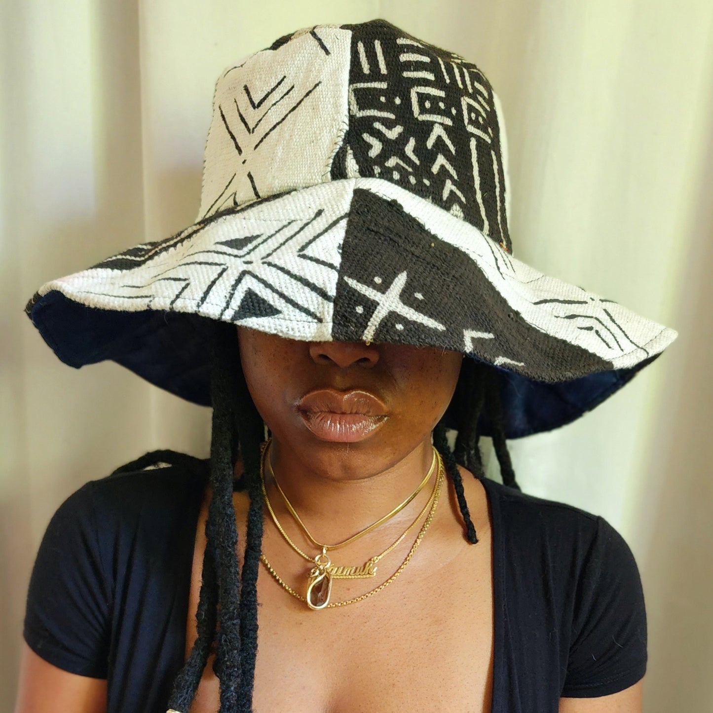 Black and white mudcloth oversized bucket hat