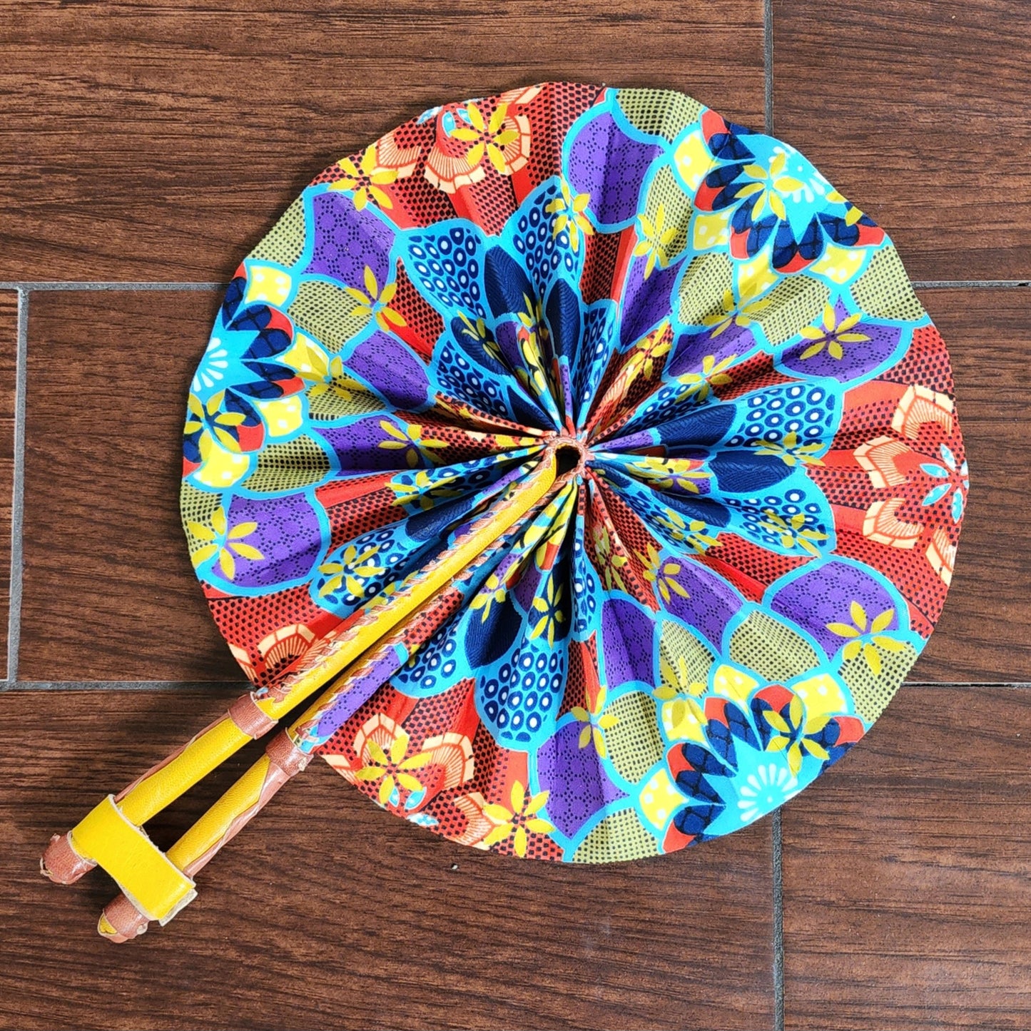 Blue Multi-colored Ghana Hand Fan