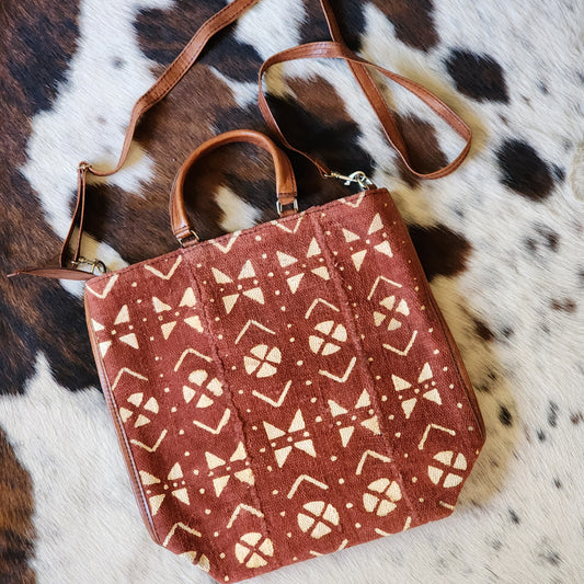 Rust-colored Mudcloth Tote bag