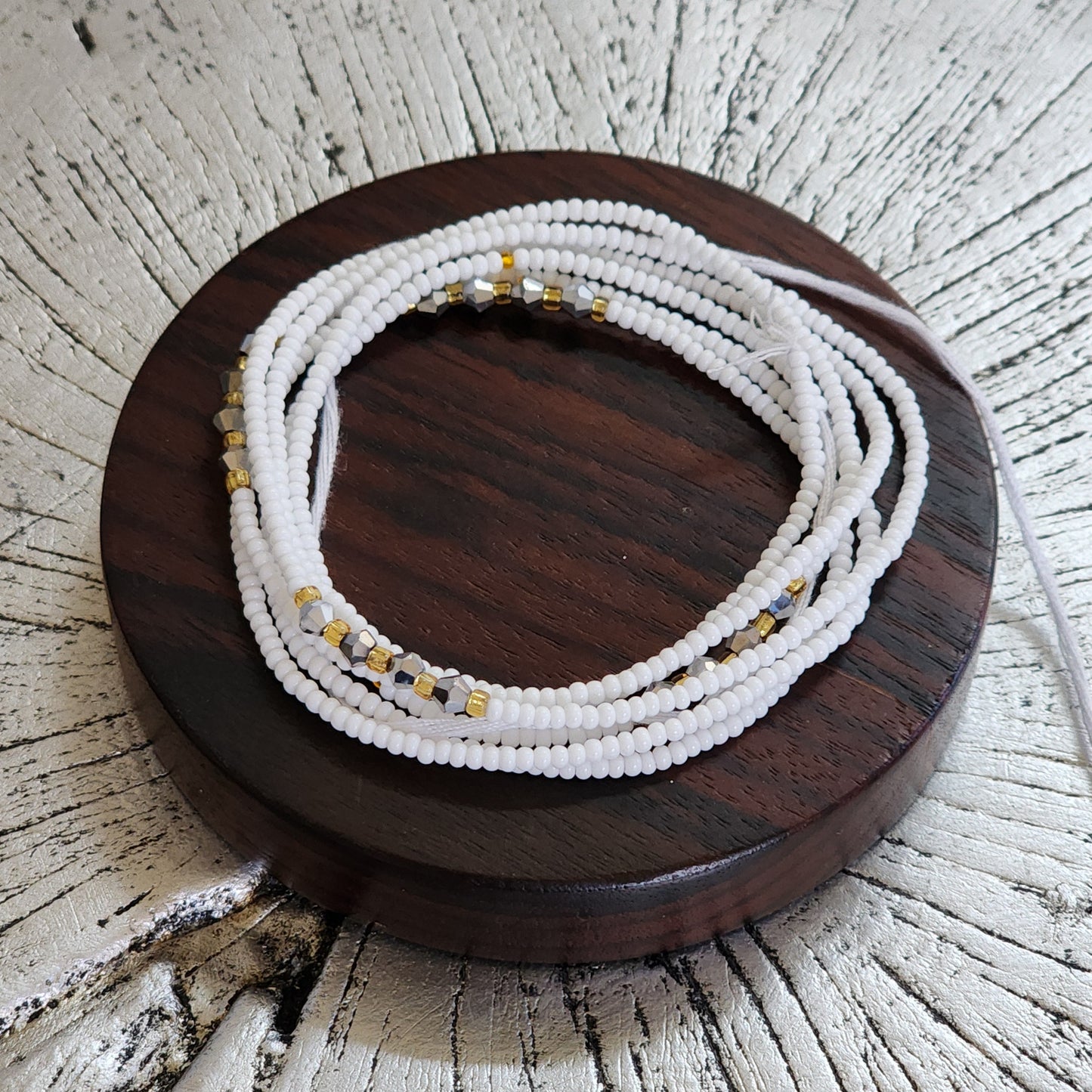 White Premium handmade waistbeads with silver crystals 