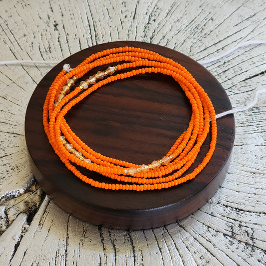 Orange Premium handmade waistbeads with orange iridescent crystals