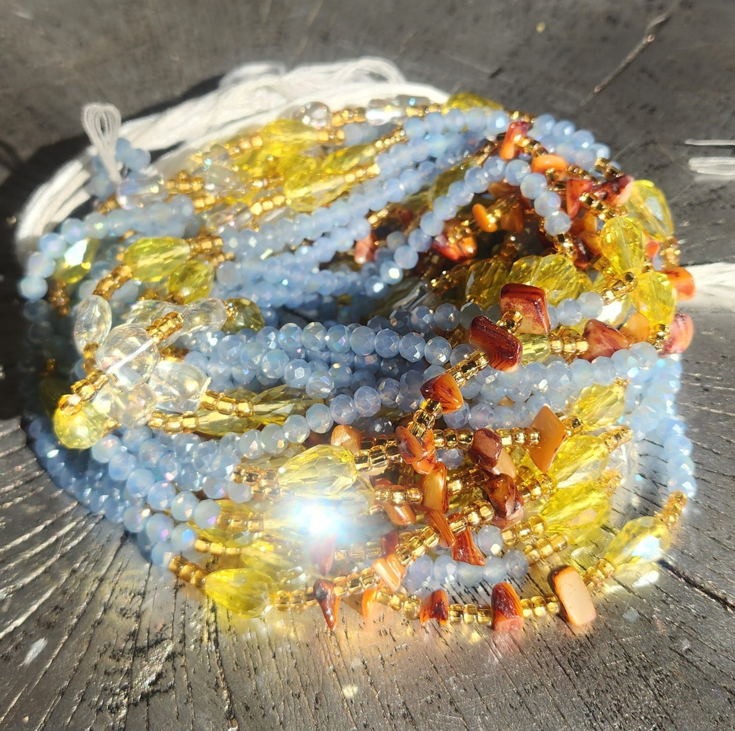 Carnelian gemstones and blue crystal premium handmade waist beads 