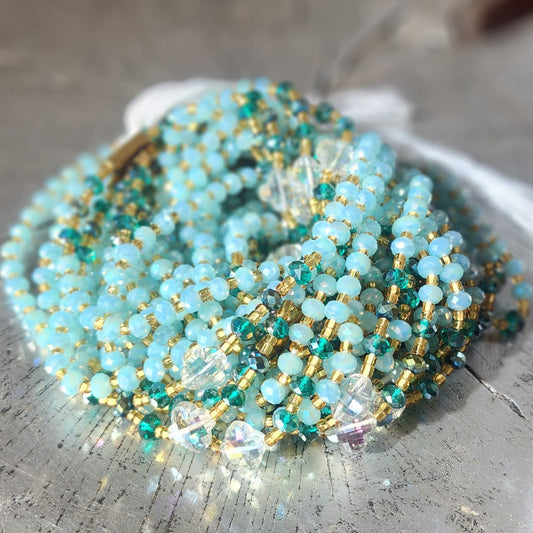 Teal crystal premium handmade waist beads 