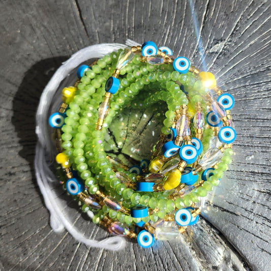 Evil Eye/All-Seeing-Eye and green crystal premium handmade waist beads 