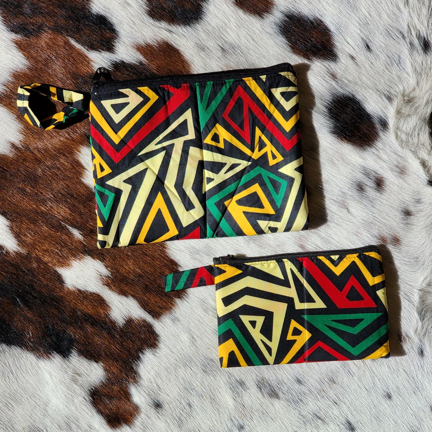 Green, Gold, Black and Red Ankara African Print Fabric small pouch
