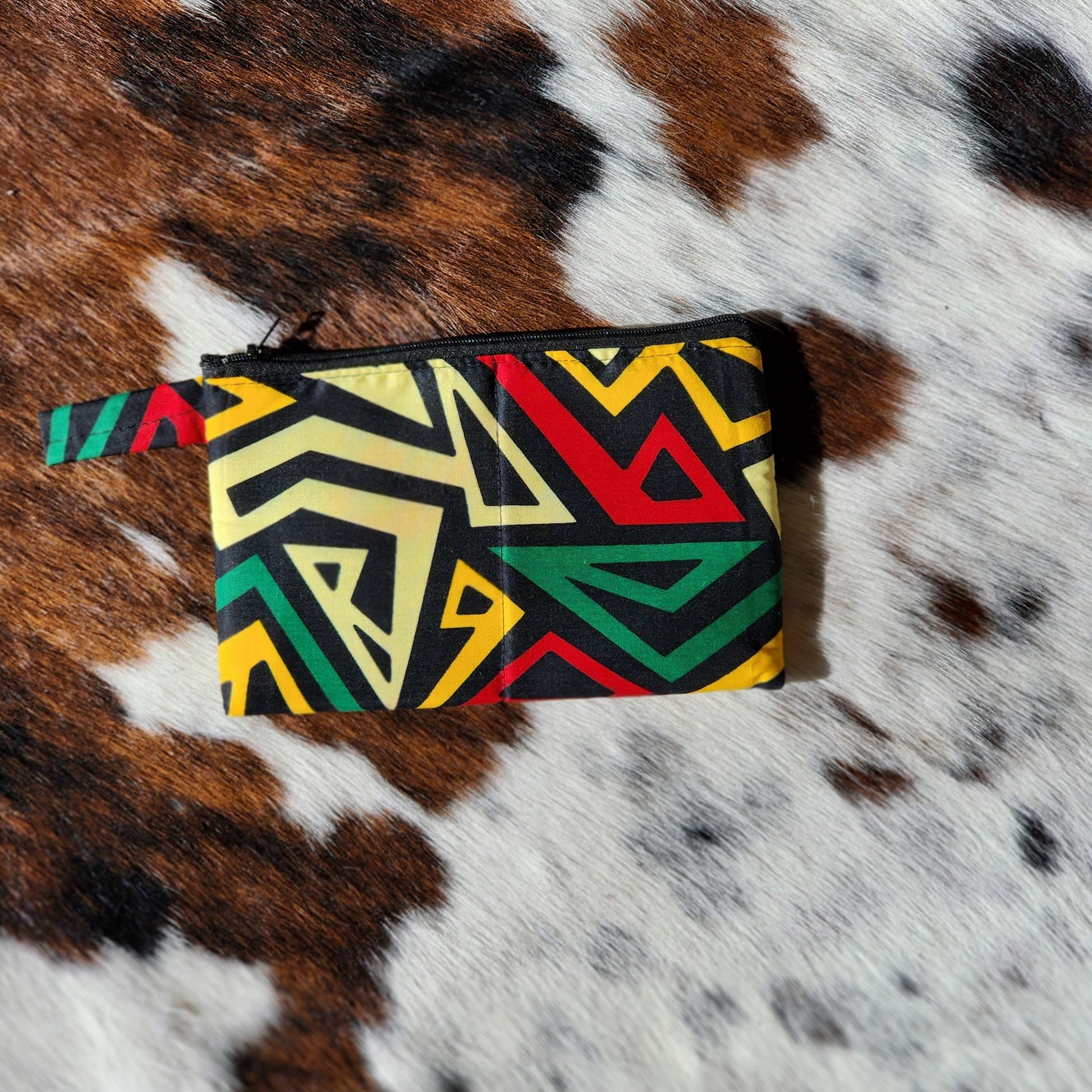 Green, Gold, Black and Red Ankara African Print Fabric small pouch