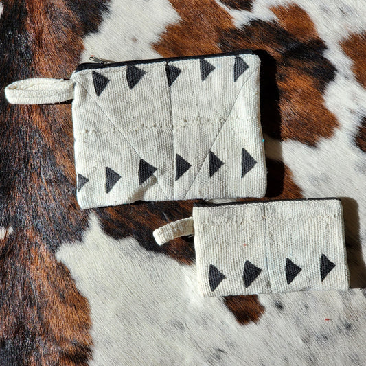 White and black authentic mudcloth wallet pouch sizes large and small
