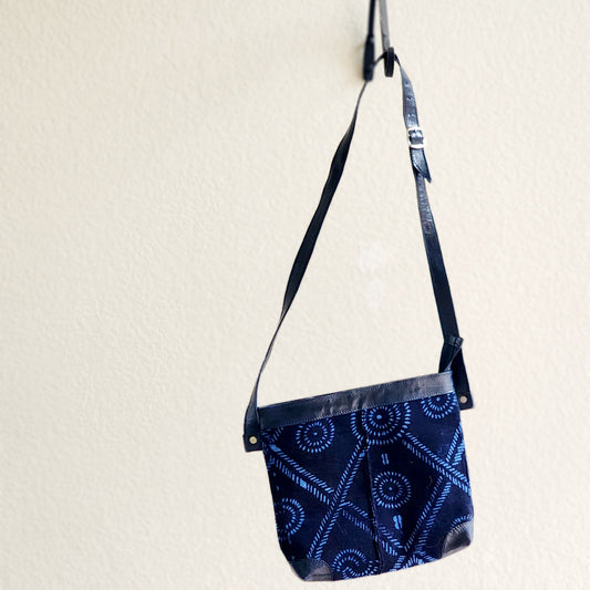 Indigo Mudcloth Crossbody with Navy Leather