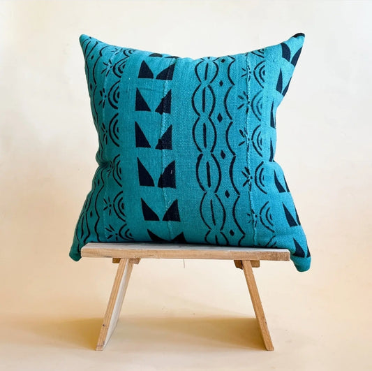 Teal Mudcloth Pillow Cover 